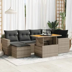 vidaXL Set de sofás de jardín 7 pzas con cojines ratán sintético Gris Discount