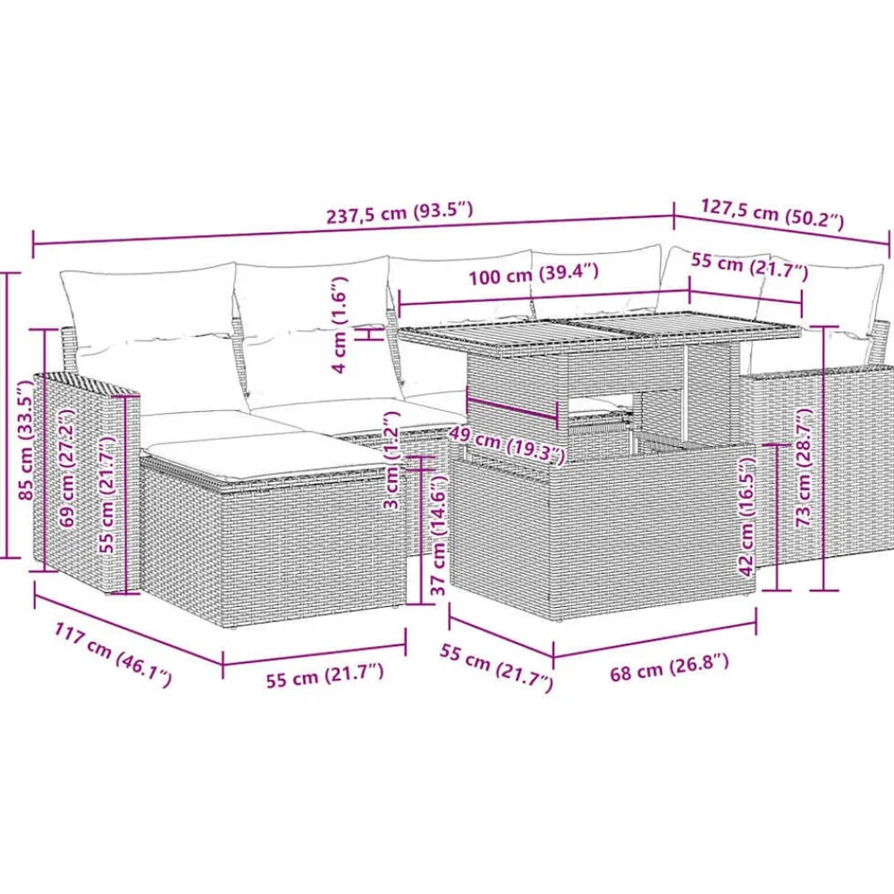 vidaXL Set de sofás de jardín 7 pzas con cojines ratán sintético Gris Discount