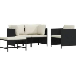 vidaXL Set de sofás de jardín 4 pzas y cojines ratán sintético Negro Best