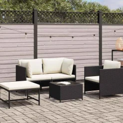 vidaXL Set de sofás de jardín 4 pzas y cojines ratán sintético Negro Best