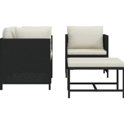 vidaXL Set de sofás de jardín 4 pzas y cojines ratán sintético Negro Best