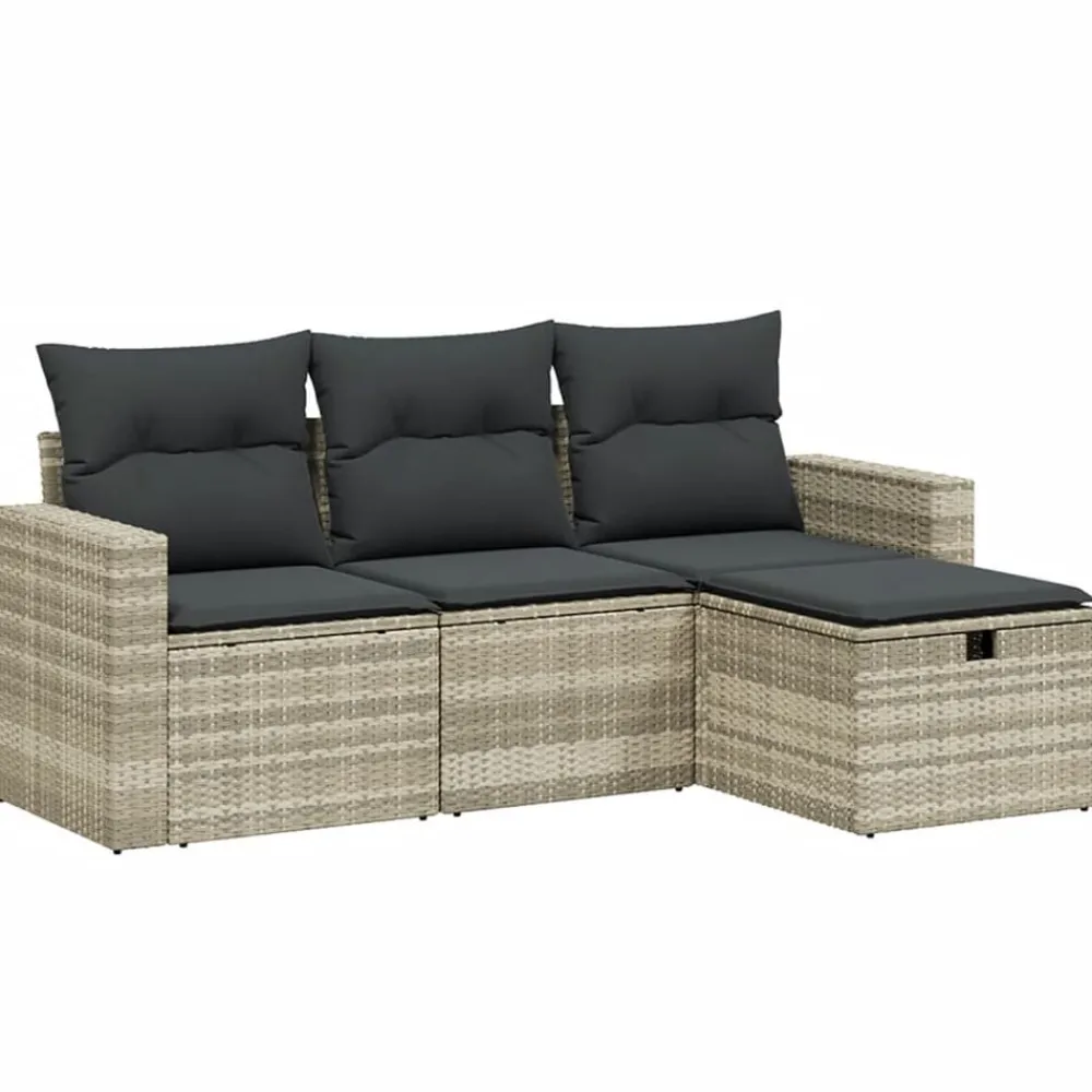 vidaXL Muebles De Jardín-Set de sofás de jardín 4 pzas y cojines ratán sintético gris