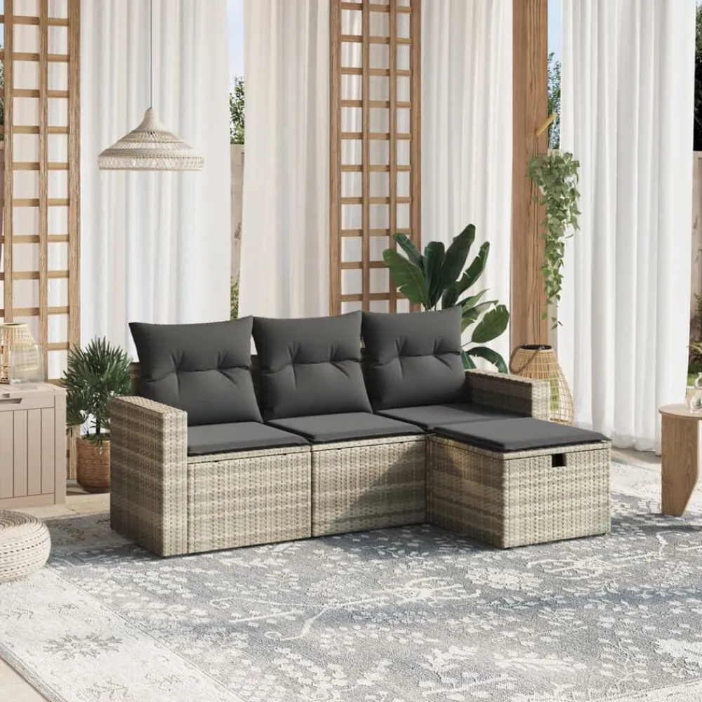 vidaXL Muebles De Jardín-Set de sofás de jardín 4 pzas y cojines ratán sintético gris