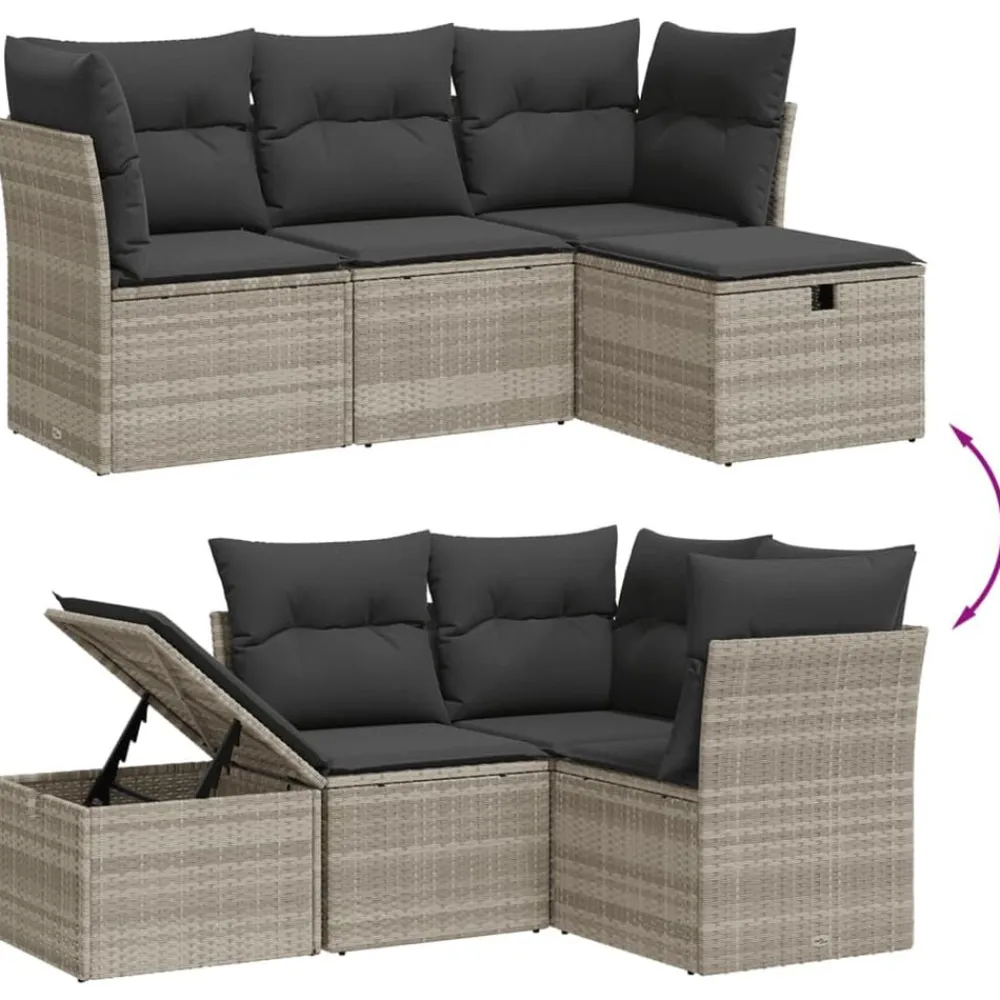 vidaXL Muebles De Jardín-Set de sofás de jardín 4 pzas y cojines ratán sintético gris