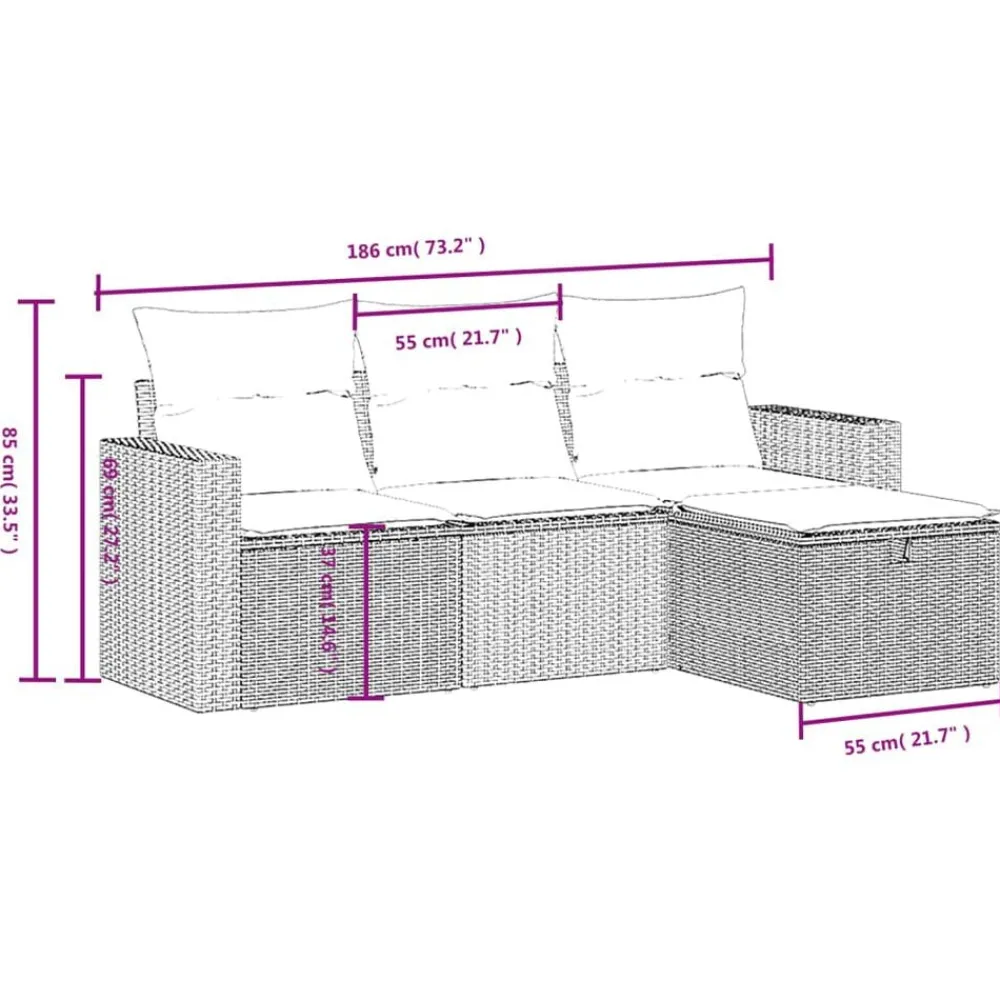 vidaXL Muebles De Jardín-Set de sofás de jardín 4 pzas y cojines ratán sintético gris