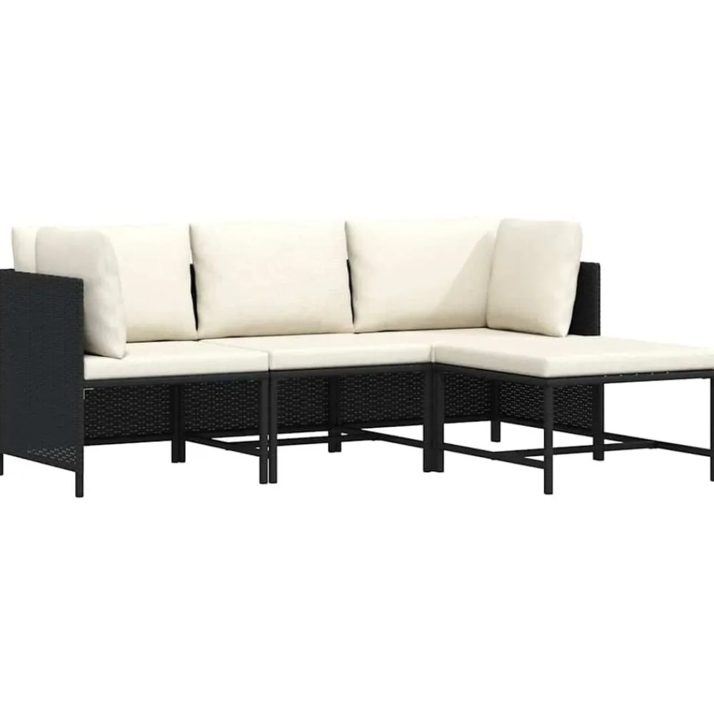 vidaXL Set de sofás de jardín 4 piezas y cojines ratán sintético Negro Best