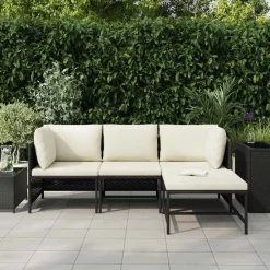 vidaXL Set de sofás de jardín 4 piezas y cojines ratán sintético Negro Best