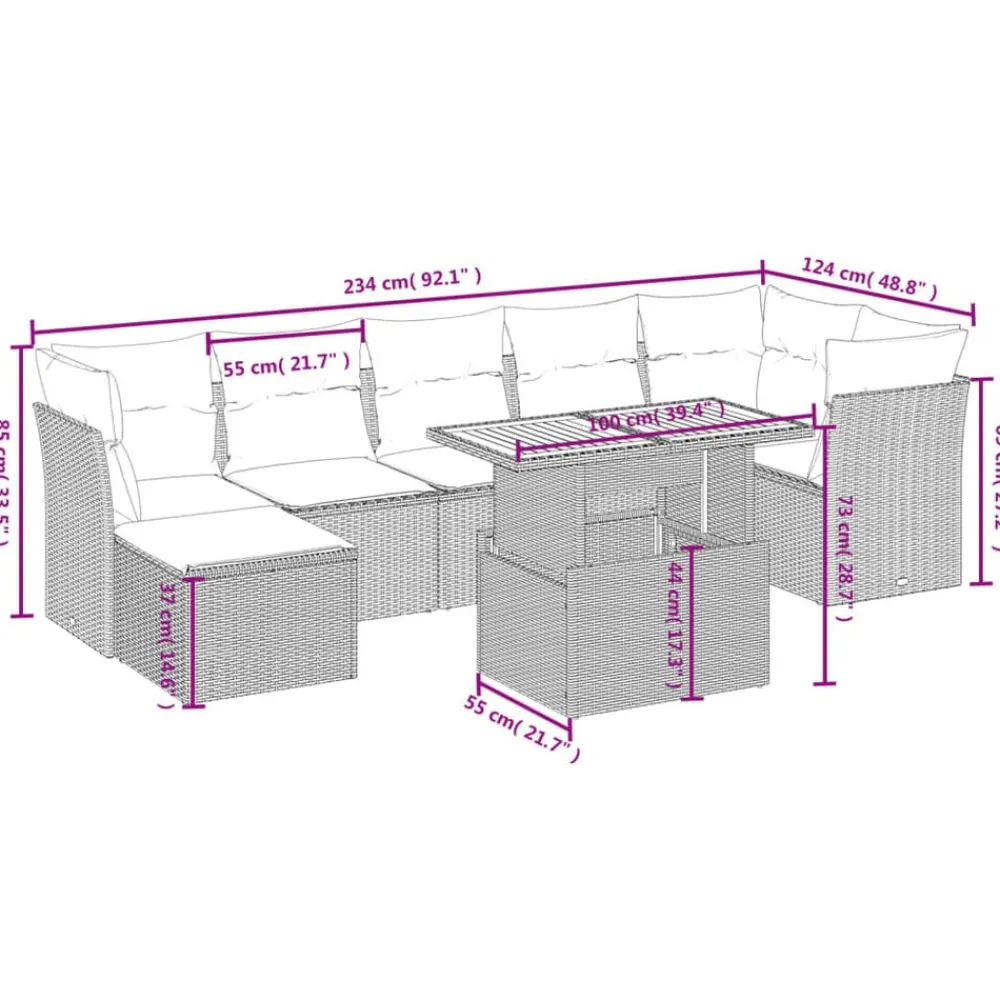 vidaXL Muebles De Jardín-Set de sofás de jardín 8 piezas y cojines ratán sintético