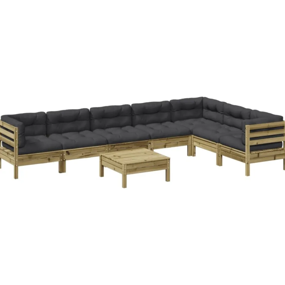 vidaXL Set de sofás jardín 8 pzas con cojines madera pino impregnada Impregnado natural Sale