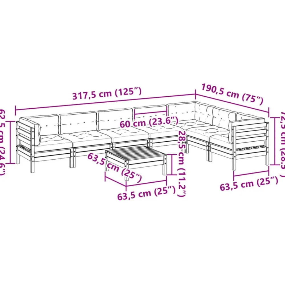 vidaXL Set de sofás jardín 8 pzas con cojines madera pino impregnada Impregnado natural Sale
