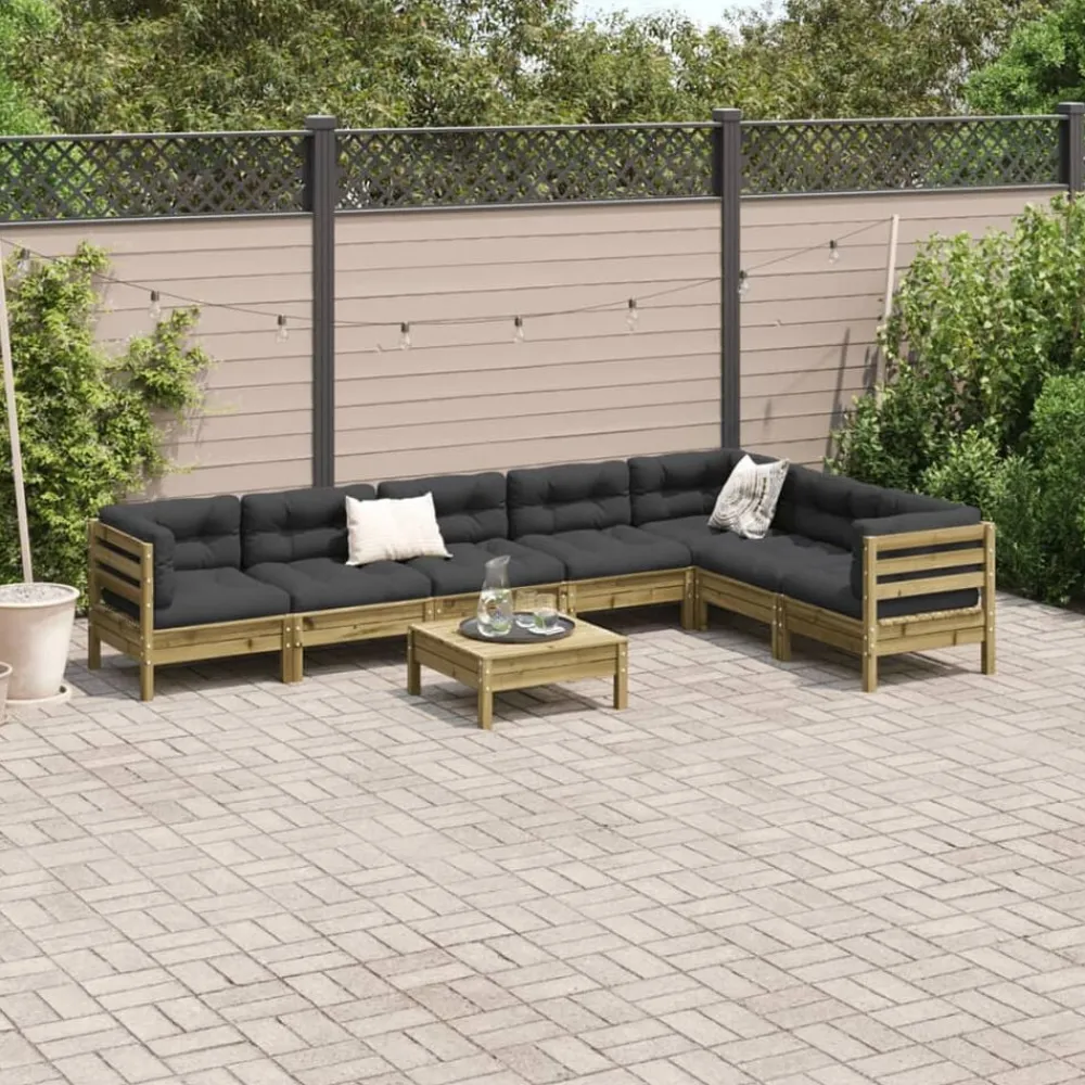vidaXL Set de sofás jardín 8 pzas con cojines madera pino impregnada Impregnado natural Sale