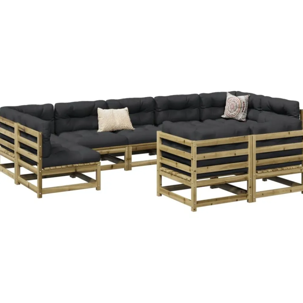vidaXL Set de sofás jardín 9 pzas con cojines madera pino impregnada Impregnado natural Sale