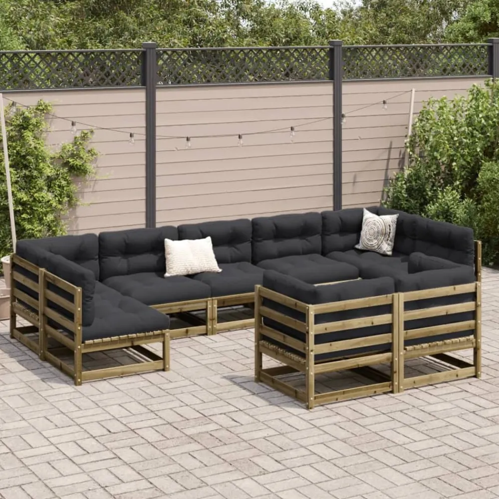 vidaXL Set de sofás jardín 9 pzas con cojines madera pino impregnada Impregnado natural Sale