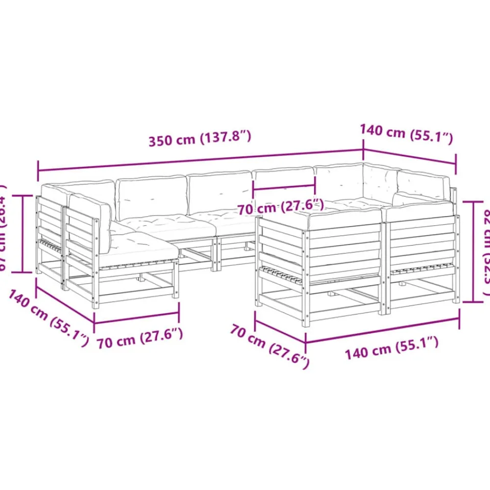 vidaXL Set de sofás jardín 9 pzas con cojines madera pino impregnada Impregnado natural Sale