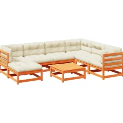 vidaXL Set de sofás jardín 8 pzas con cojines madera pino marrón cera Marrón cera Sale