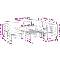 vidaXL Set de sofás jardín 8 pzas con cojines madera pino marrón cera Marr&oacute;n cera Sale
