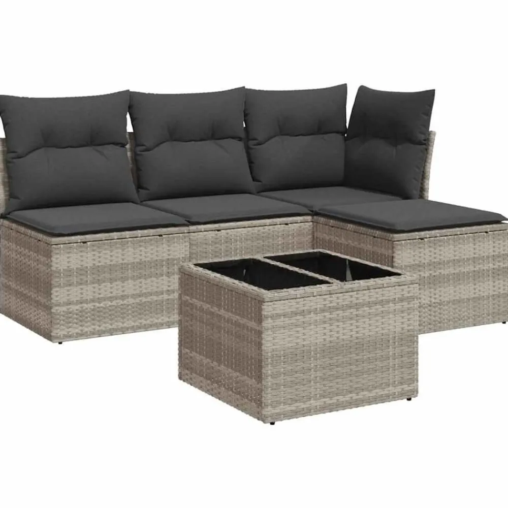 vidaXL Muebles De Jardín-Set de sofás jardín y cojines 5 pzas ratán sintético