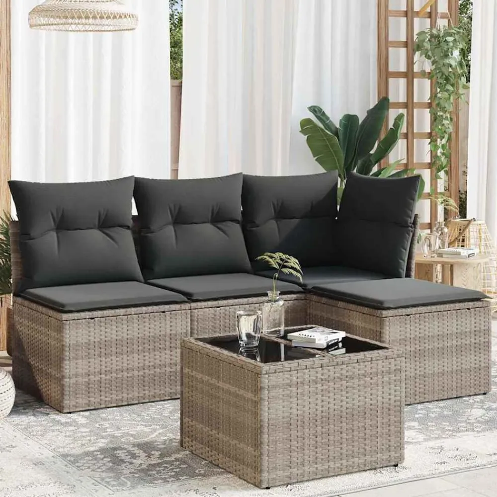vidaXL Muebles De Jardín-Set de sofás jardín y cojines 5 pzas ratán sintético