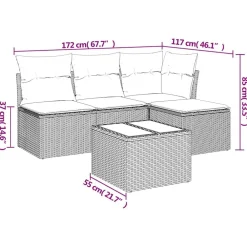 vidaXL Muebles De Jardín-Set de sofás jardín y cojines 5 pzas ratán sintético