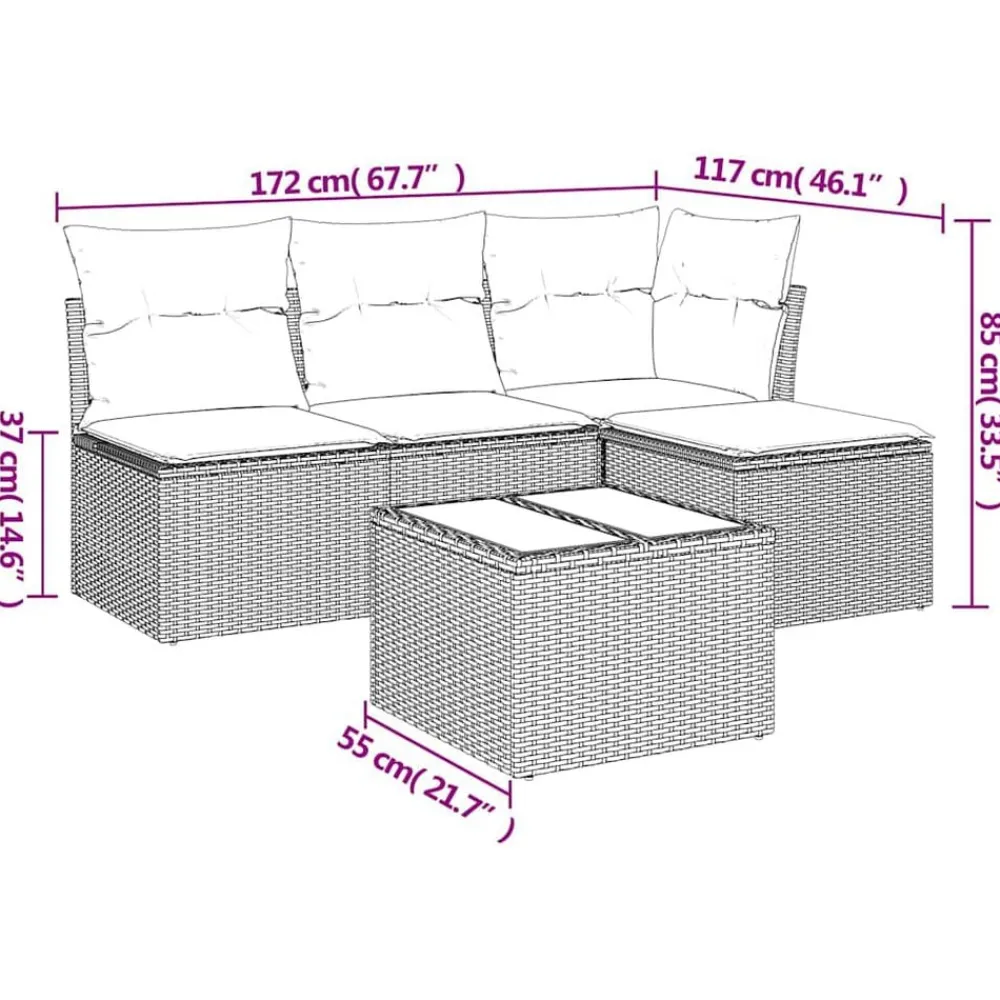 vidaXL Muebles De Jardín-Set de sofás jardín y cojines 5 pzas ratán sintético