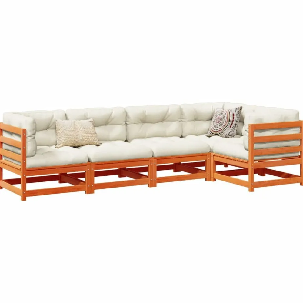 vidaXL Muebles De Jardín-Set de sofás jardín 5 pzas con cojines madera pino marrón cera