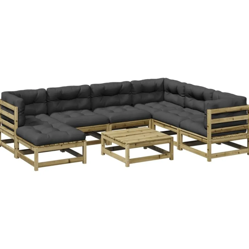 vidaXL Set de sofás jardín 8 pzas con cojines madera pino impregnada Impregnado natural New