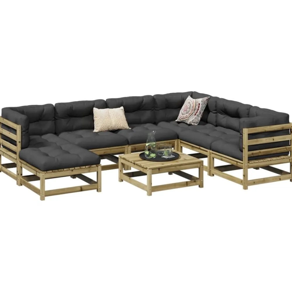vidaXL Set de sofás jardín 8 pzas con cojines madera pino impregnada Impregnado natural New