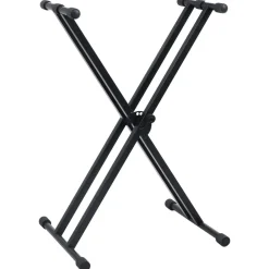 vidaXL Set de soporte para teclado con doble refuerzo y taburete negro Discount