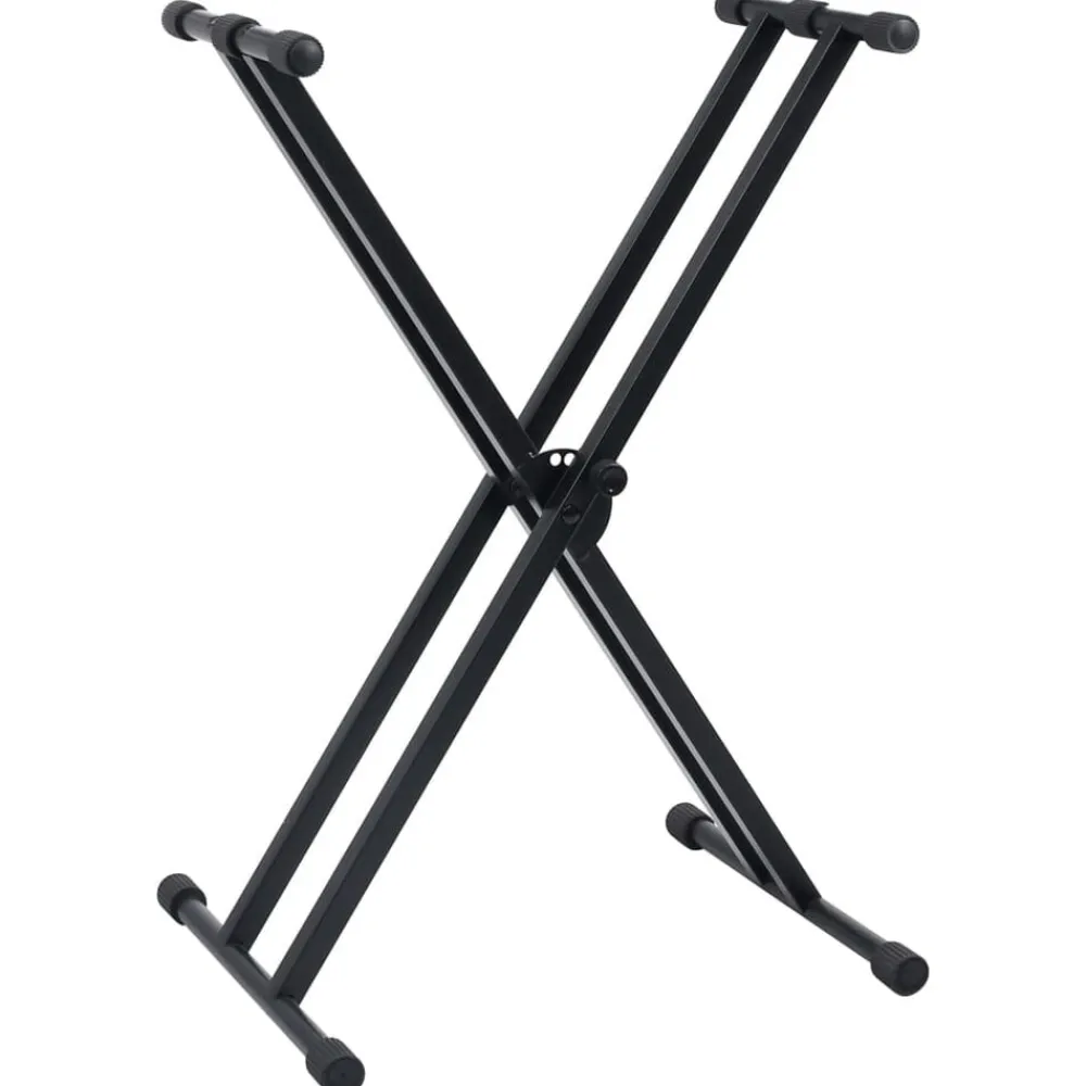 vidaXL Set de soporte para teclado con doble refuerzo y taburete negro Discount