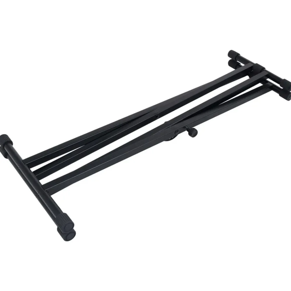 vidaXL Set de soporte para teclado con doble refuerzo y taburete negro Discount