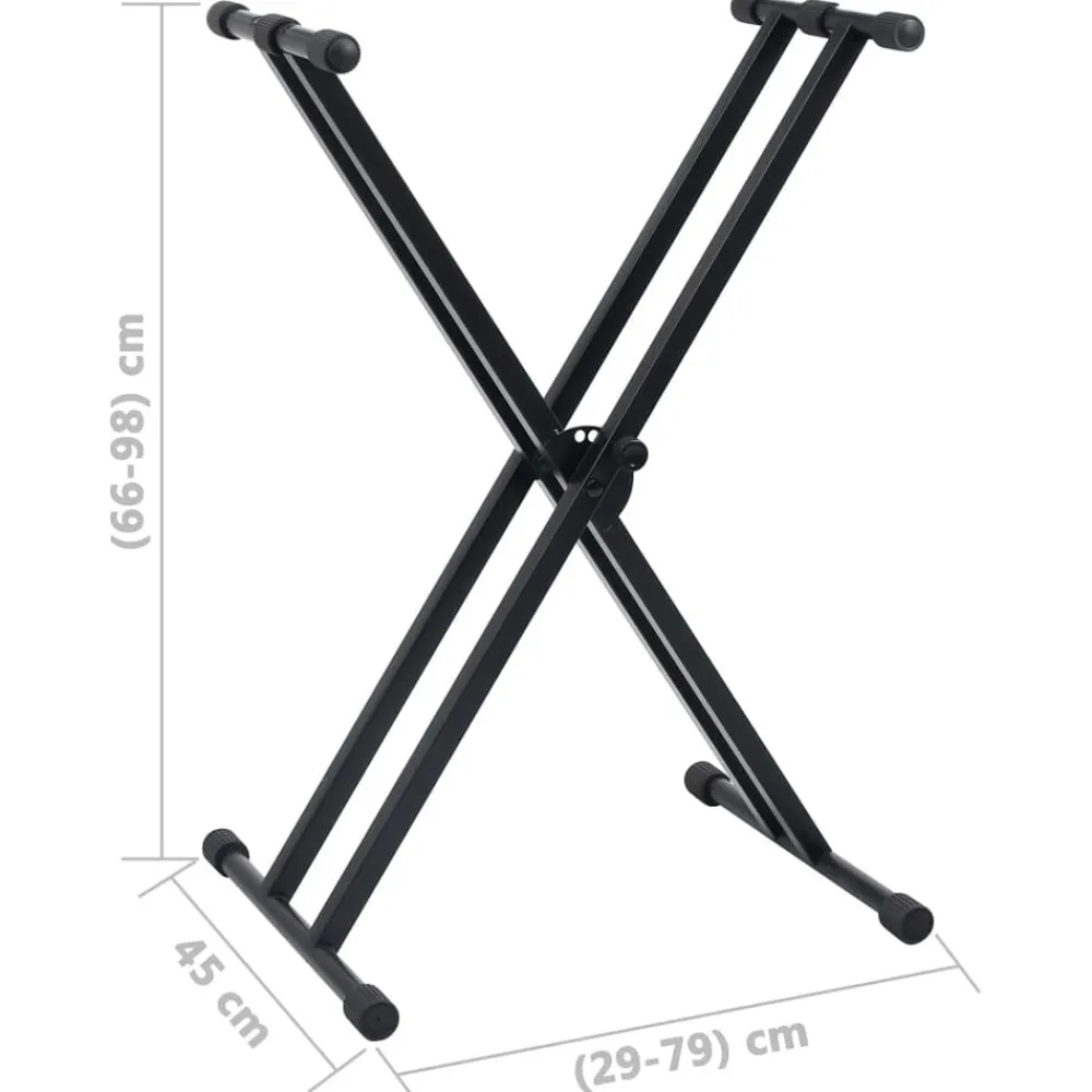 vidaXL Set de soporte para teclado con doble refuerzo y taburete negro Discount