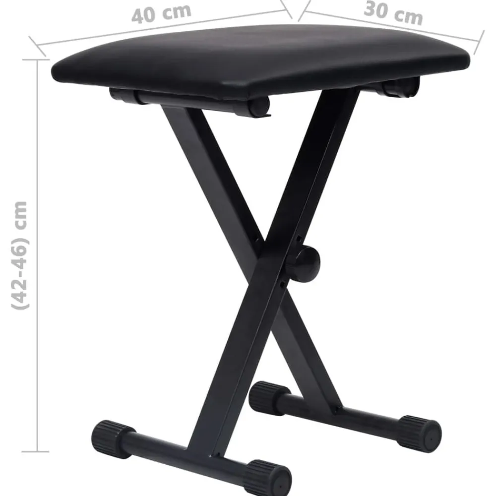 vidaXL Set de soporte para teclado con doble refuerzo y taburete negro Discount