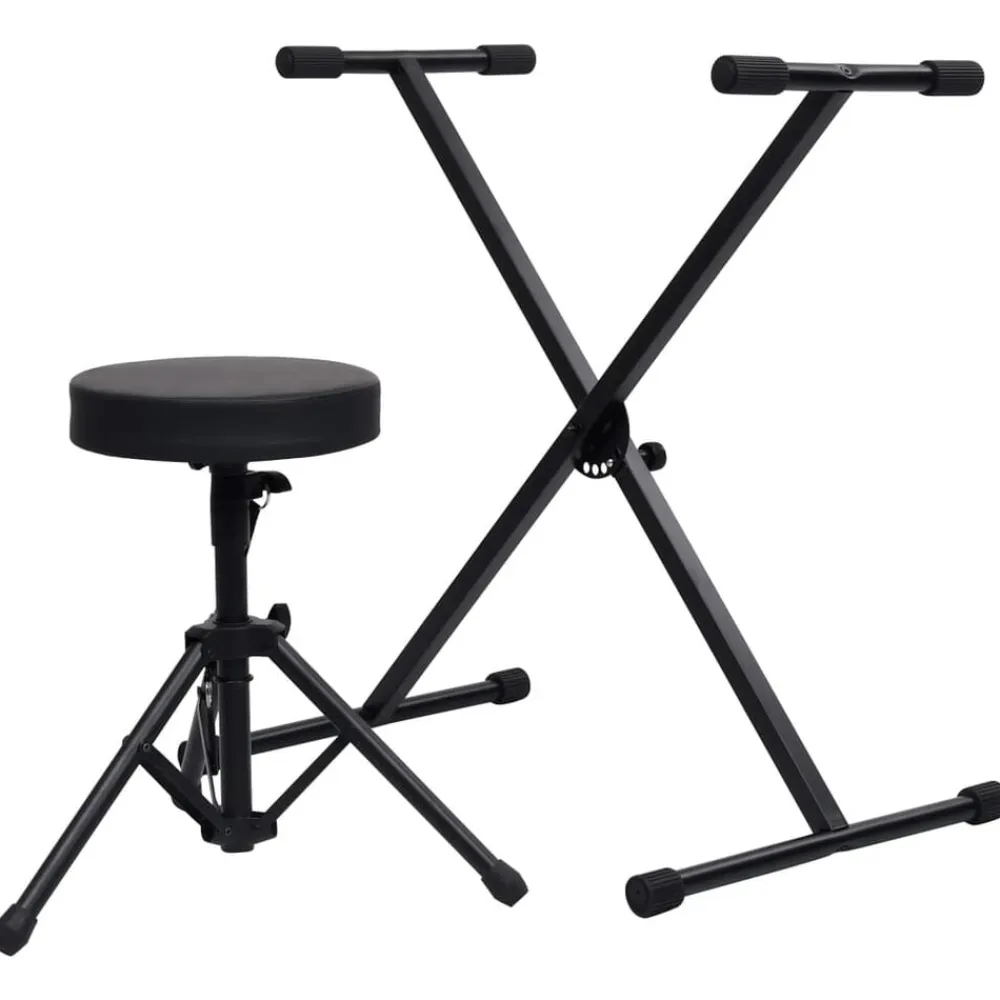 vidaXL Set de soporte para teclado y taburete negro Clearance