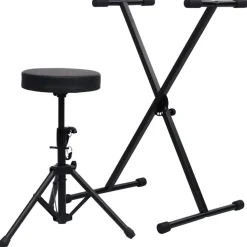 vidaXL Set de soporte para teclado y taburete negro Clearance