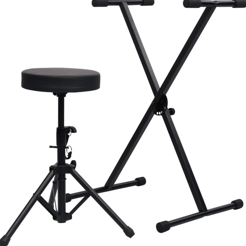 vidaXL Set de soporte para teclado y taburete negro Clearance