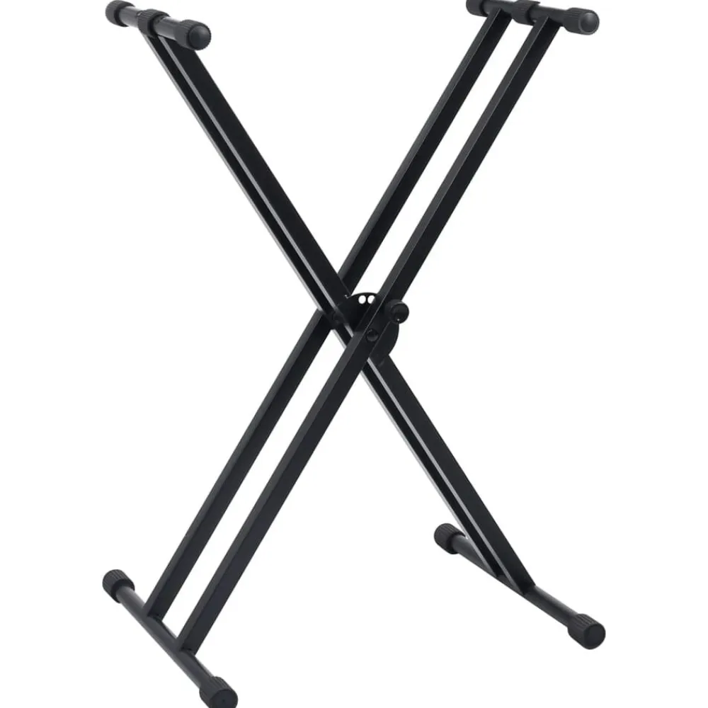 vidaXL Set de soporte para teclado con doble refuerzo y taburete negro Clearance