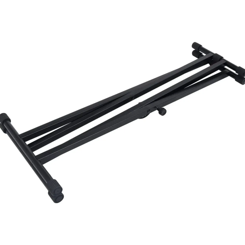 vidaXL Set de soporte para teclado con doble refuerzo y taburete negro Clearance