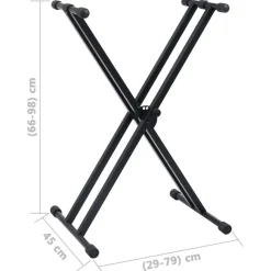 vidaXL Set de soporte para teclado con doble refuerzo y taburete negro Clearance