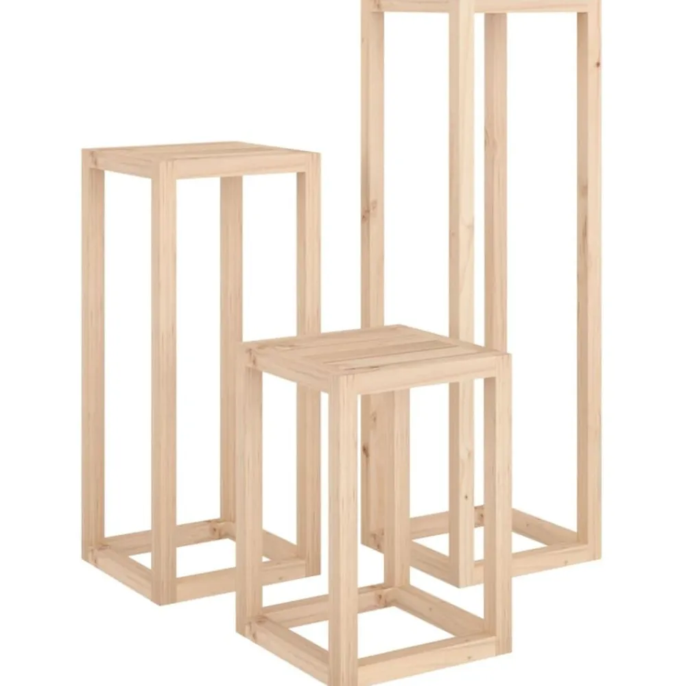 vidaXL Set de soportes para plantas 3 piezas madera maciza de pino Natural Outlet