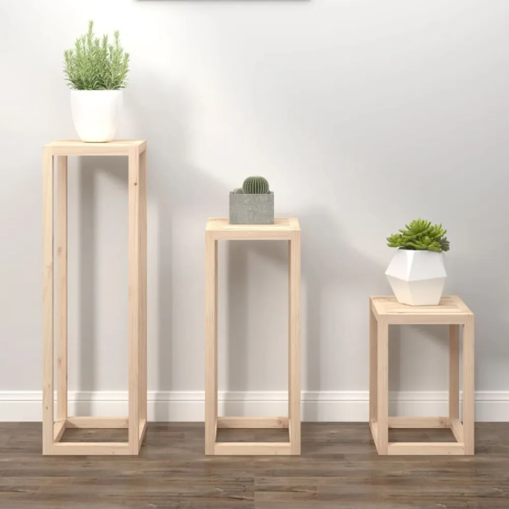 vidaXL Set de soportes para plantas 3 piezas madera maciza de pino Natural Outlet