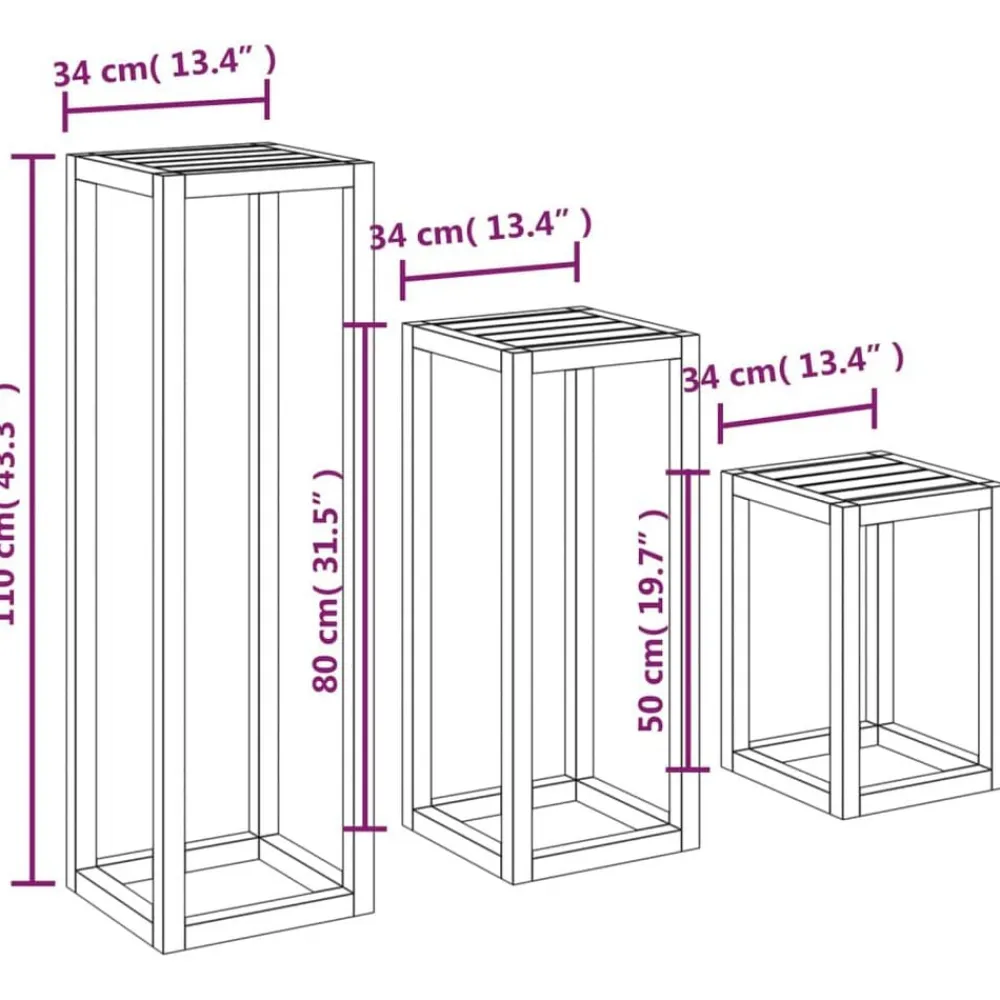 vidaXL Set de soportes para plantas 3 piezas madera maciza de pino Natural Outlet