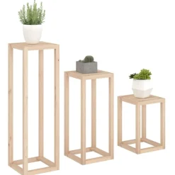 vidaXL Set de soportes para plantas 3 piezas madera maciza de pino Natural Outlet