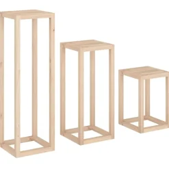 vidaXL Set de soportes para plantas 3 piezas madera maciza de pino Natural Outlet