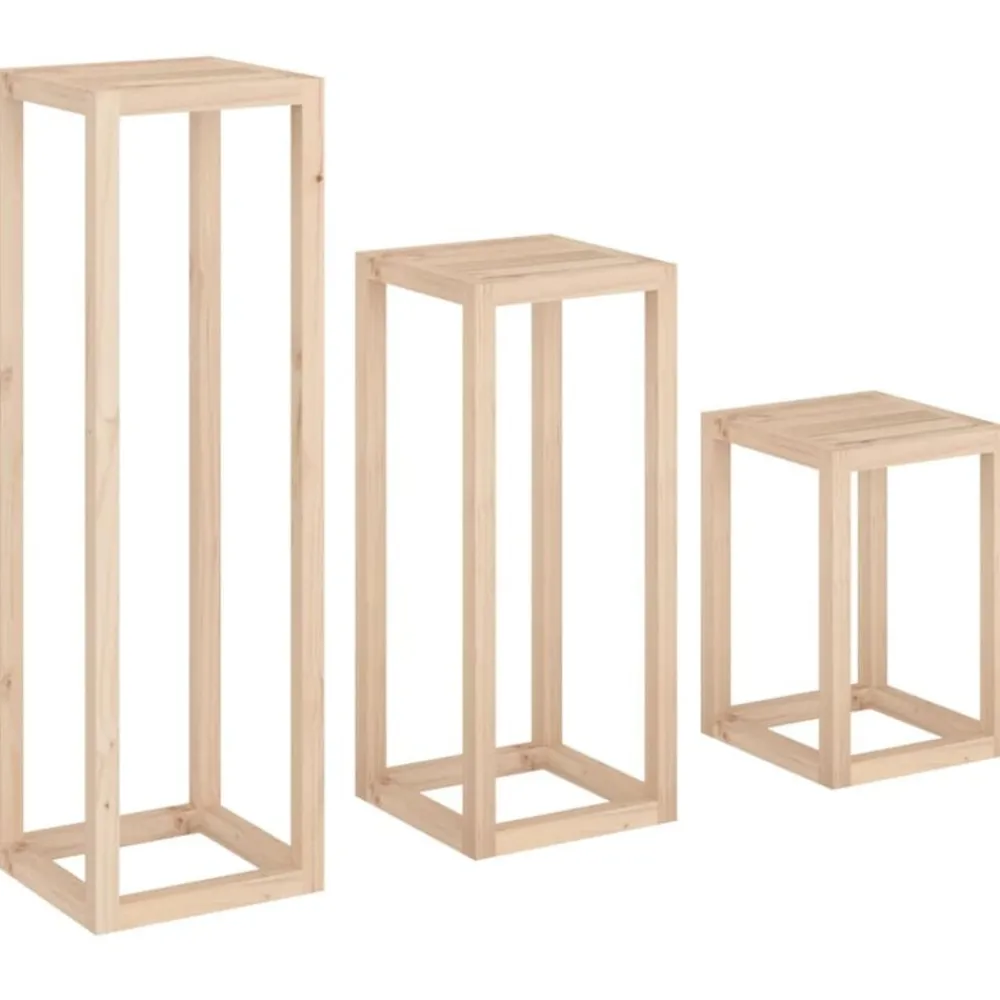 vidaXL Set de soportes para plantas 3 piezas madera maciza de pino Natural Outlet