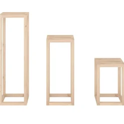 vidaXL Set de soportes para plantas 3 piezas madera maciza de pino Natural Outlet