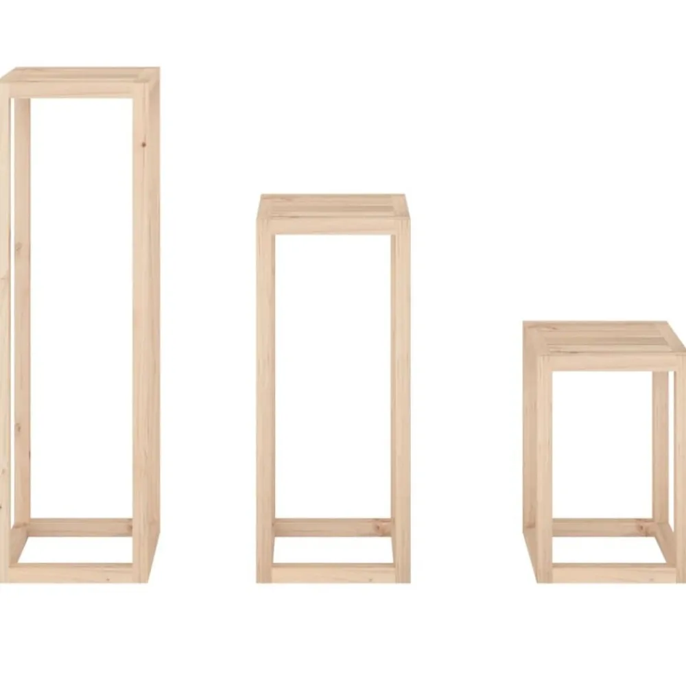 vidaXL Set de soportes para plantas 3 piezas madera maciza de pino Natural Outlet