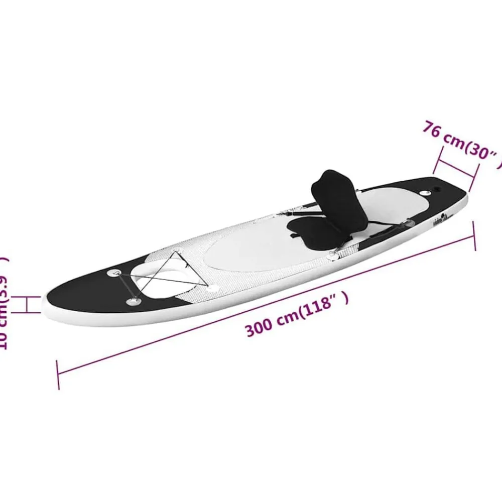 vidaXL Set de tabla de paddle surf hinchable 300x76x10 cm Negro Best