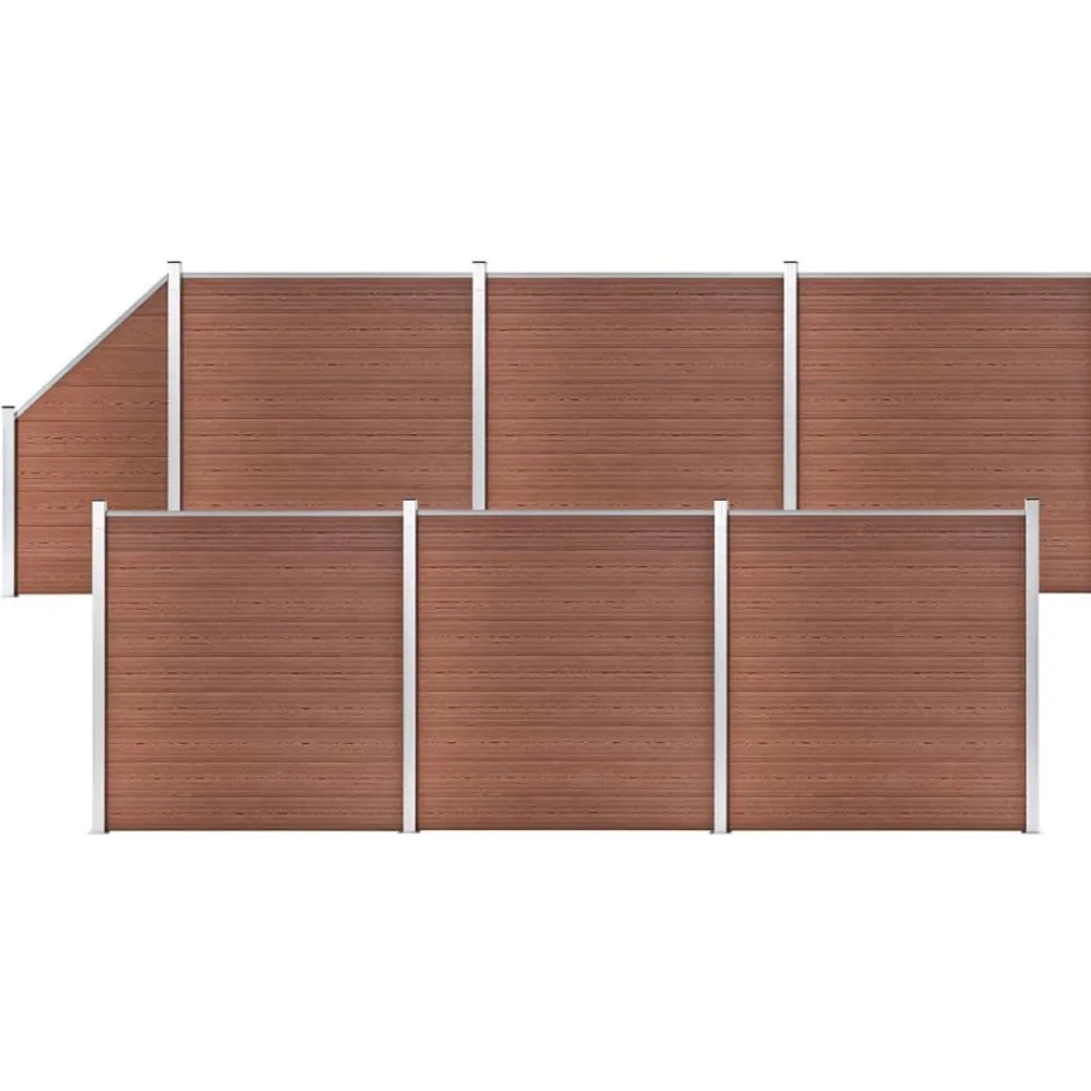 vidaXL Vallas De Jardín-Set de valla 6 cuadradas + 1 oblicua WPC marrón 1138x186 cm