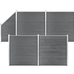 vidaXL Set de valla 4 cuadradas + 1 oblicua WPC 792x186 cm Gris Discount