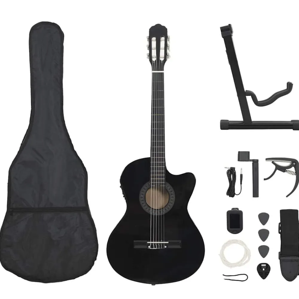 vidaXL Set guitarra occidental 12 pzas con ecualizador 6 cuerdas Negro Online